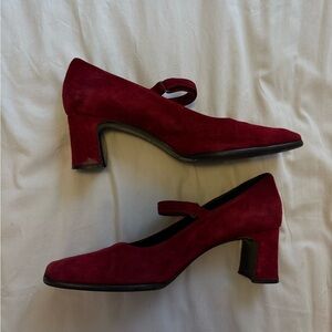 Vintage Browns Burgundy Suede Mary Jane Block Heel Shoes